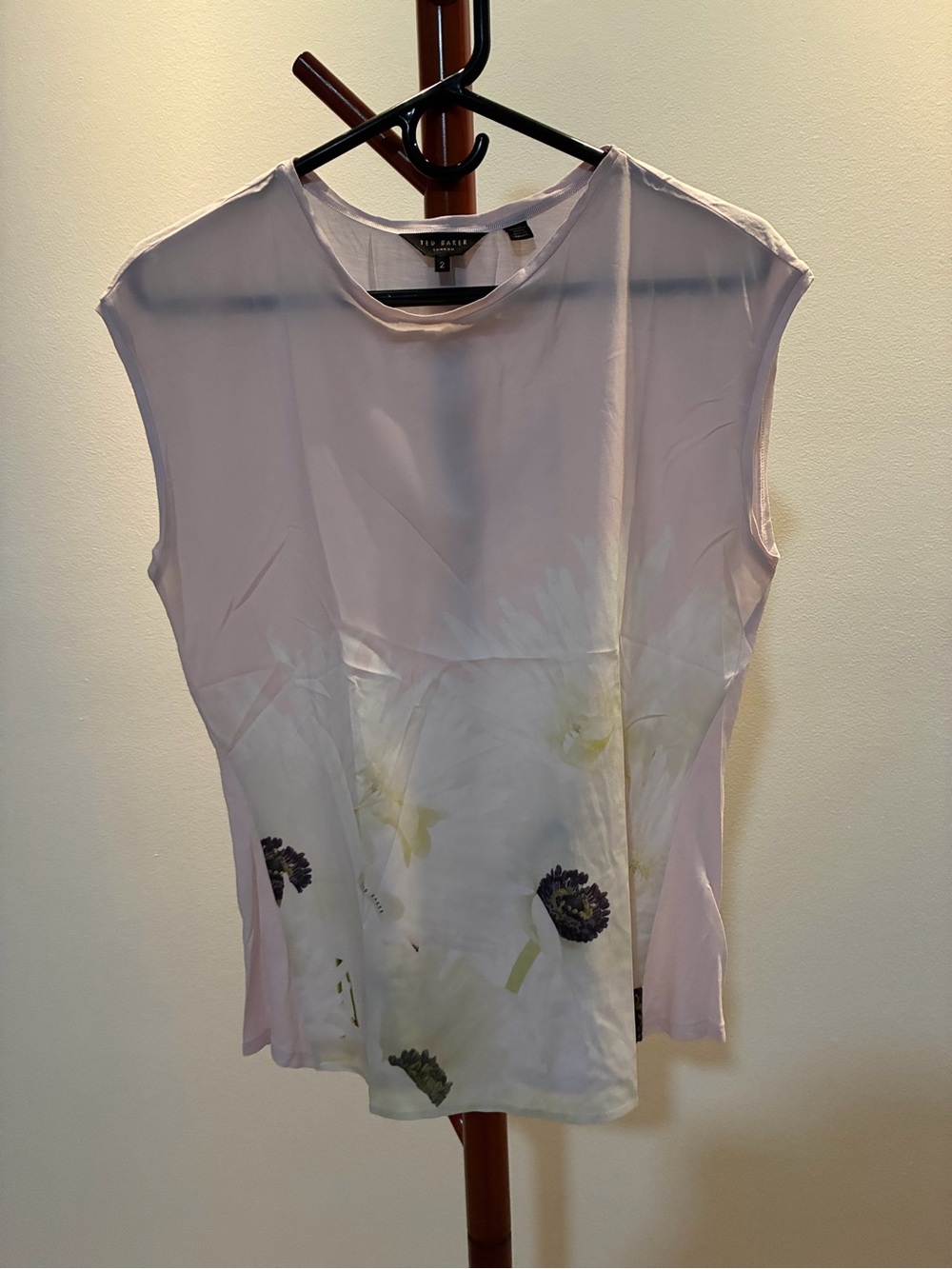 Ted Baker Light Pink Floral Cap-Sleeve Silk Top